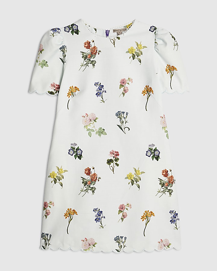 Petite Blue Floral Scallop Shift Dress