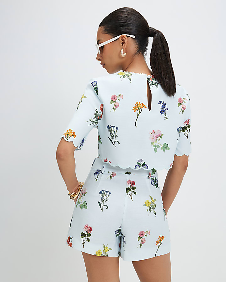 Petite Blue Floral Tailored Shorts