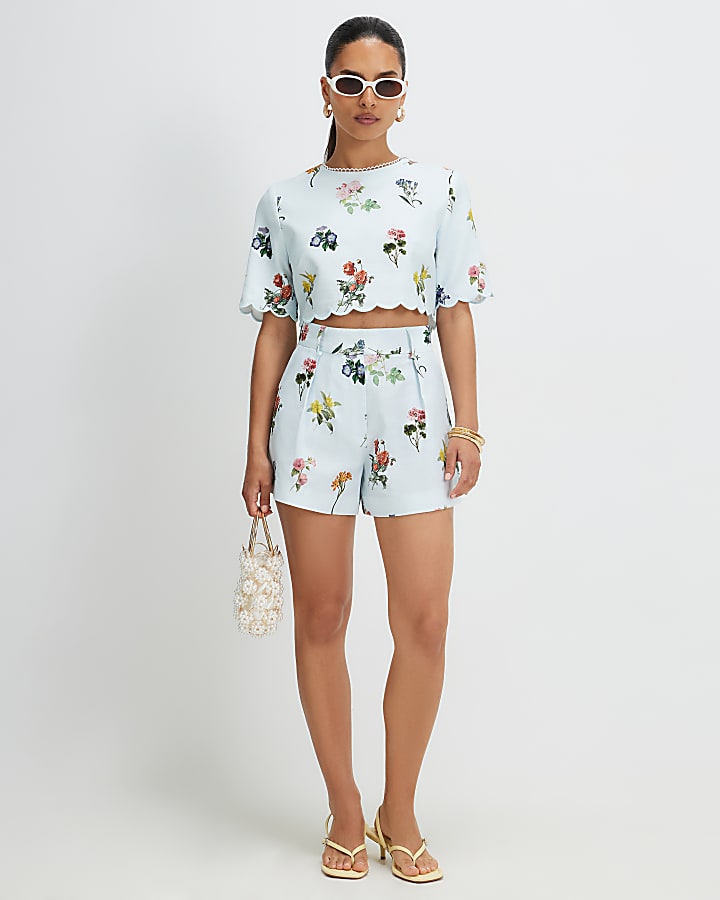 Petite Blue Floral Tailored Shorts