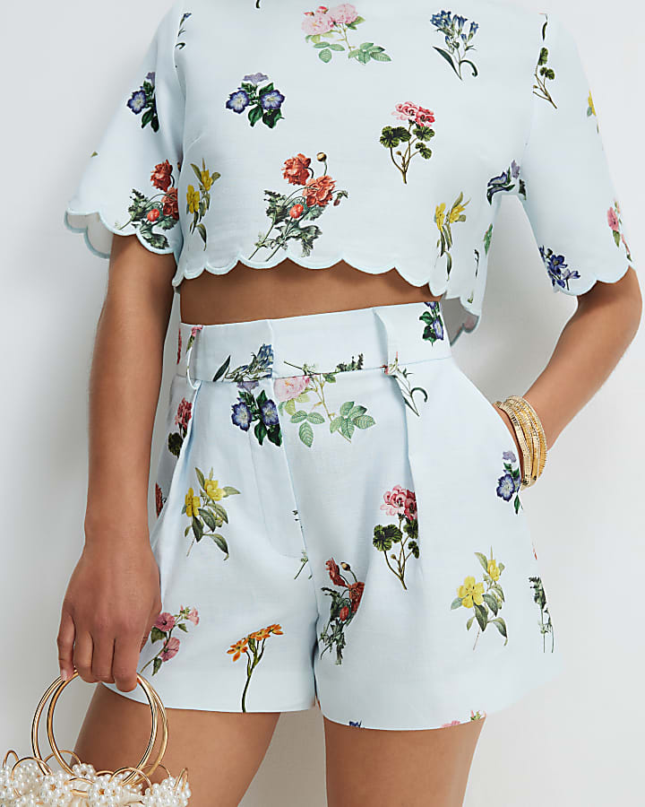 Petite Blue Floral Tailored Shorts