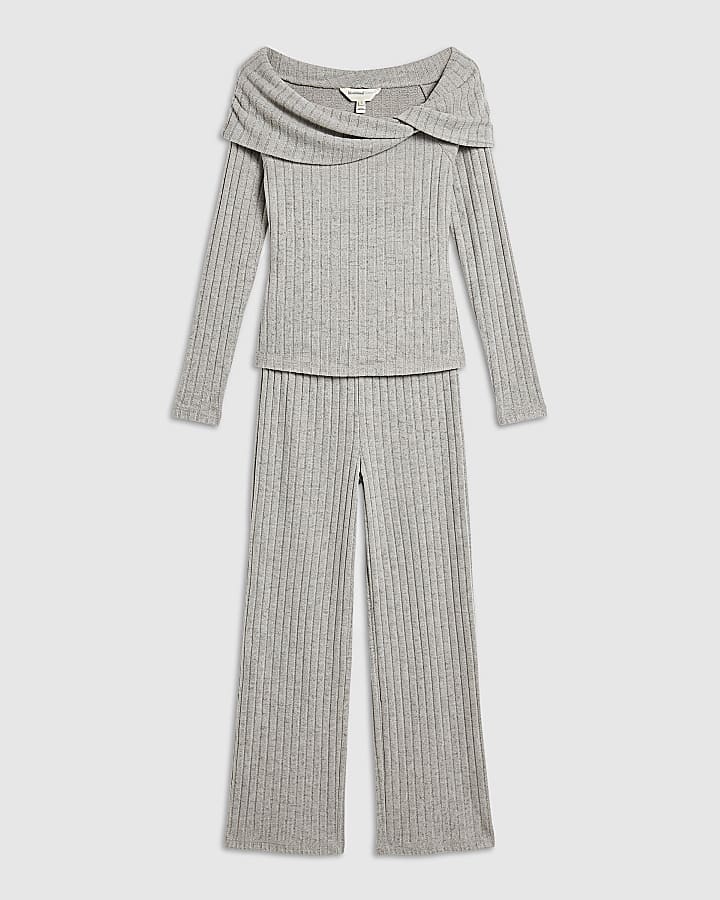 Grey Twist Bardot Cosy Loungewear Set