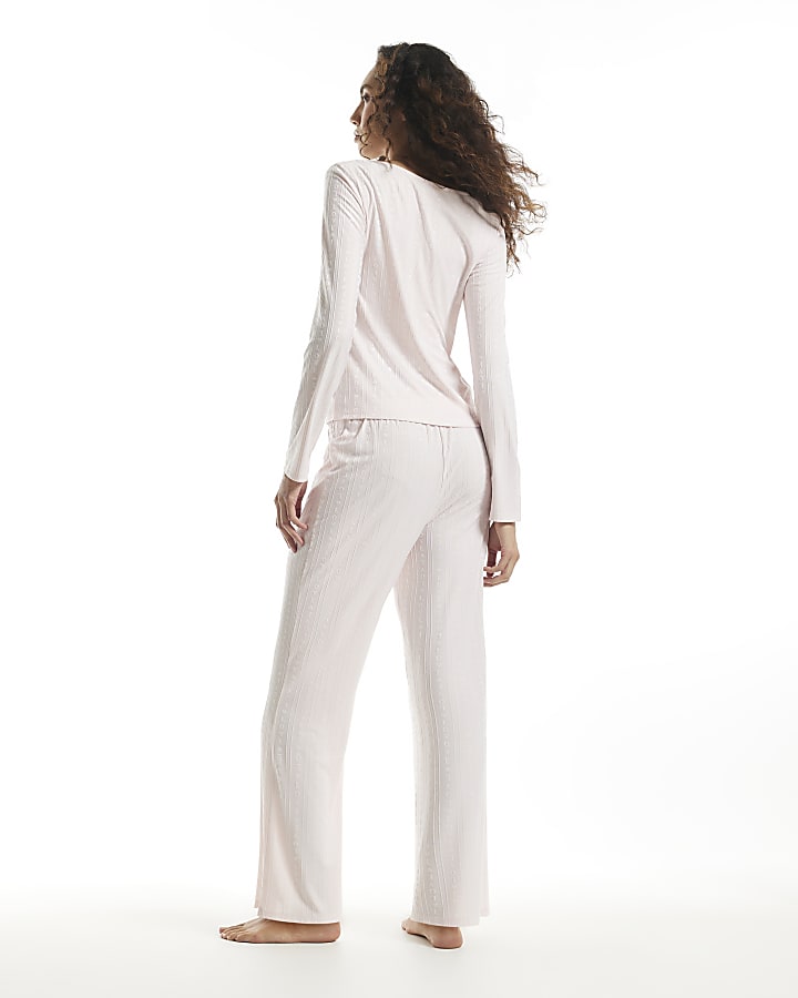 Pink Long Sleeve Embossed Love Pyjama Set