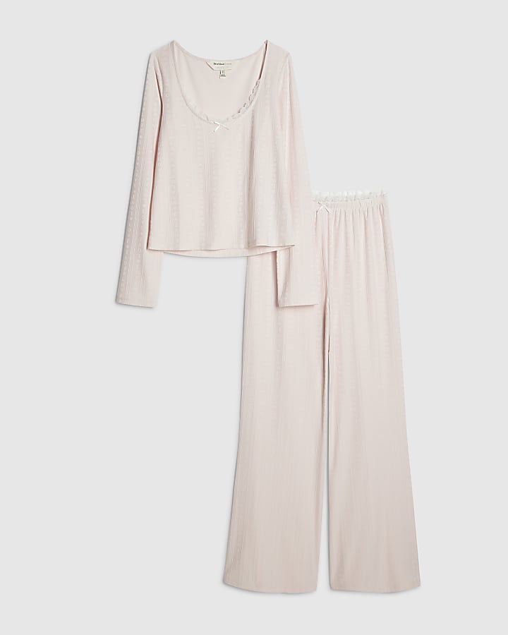 Pink Long Sleeve Embossed Love Pyjama Set