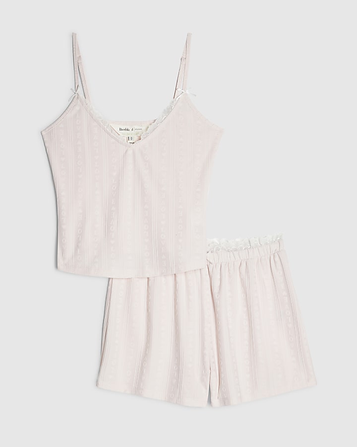 Pink Cami And Shorts Embossed Pyjama Set