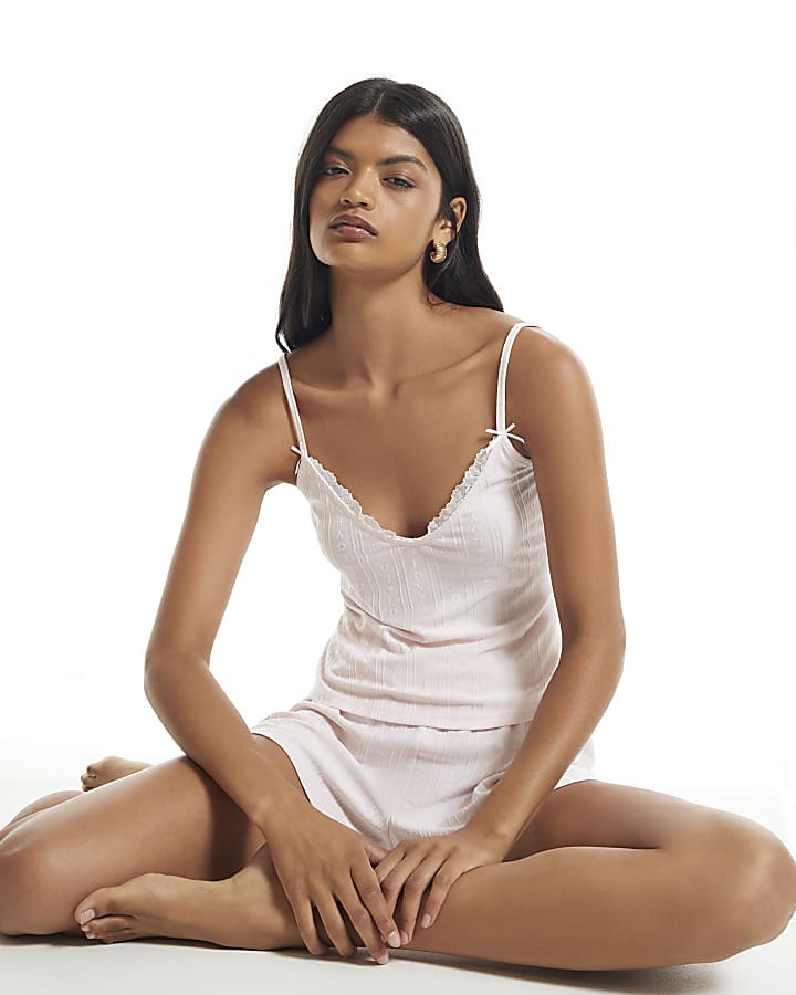 Pink Cami And Shorts Embossed Pyjama Set