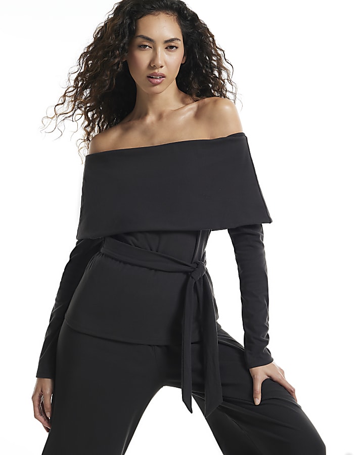 Black Bardot Jersey Wide Leg Trouser Set
