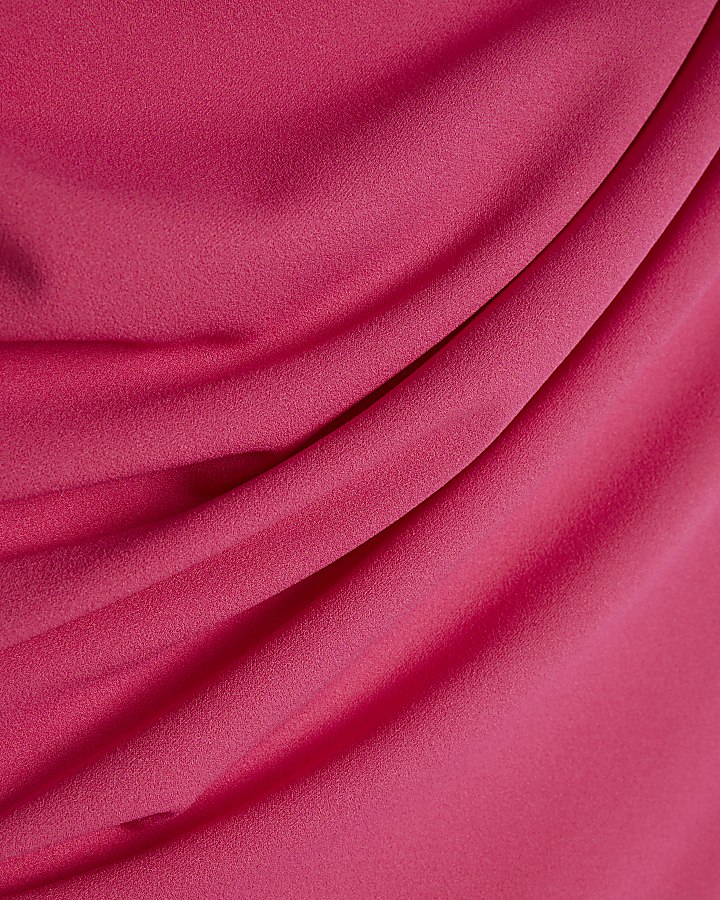 Pink Asymmetric Drape Wrap Midi Dress