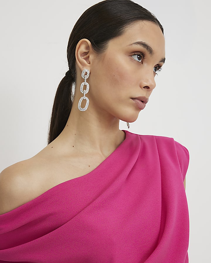 Pink Asymmetric Drape Wrap Midi Dress