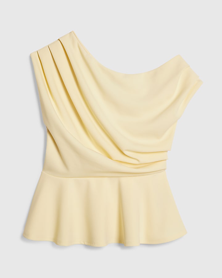 Yellow One Shoulder Drape Peplum Top