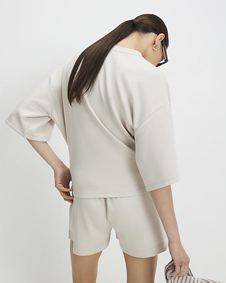 Cream Premium Tuck Side T-Shirt