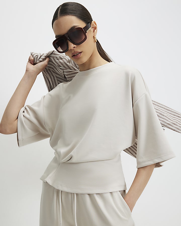 Cream Premium Tuck Side T-Shirt