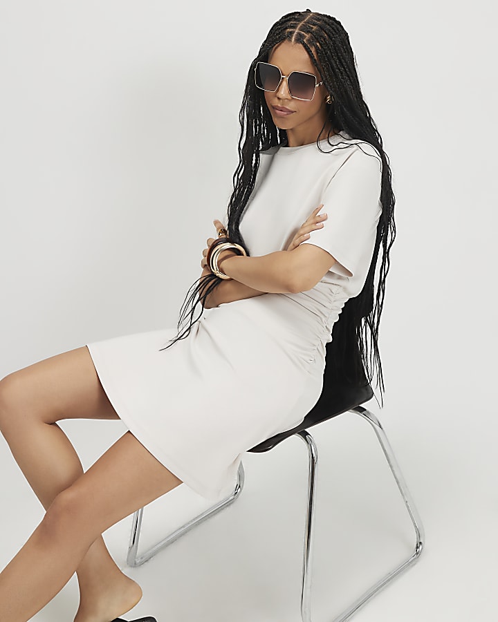 Cream Premium Banded Mini Dress