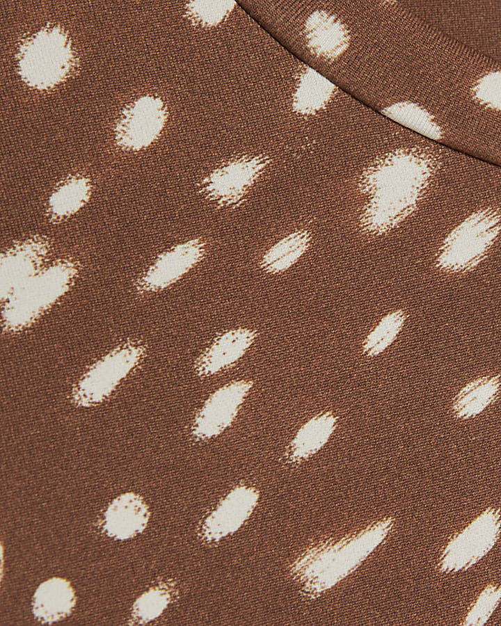 Brown Short Sleeve Animal Print Top