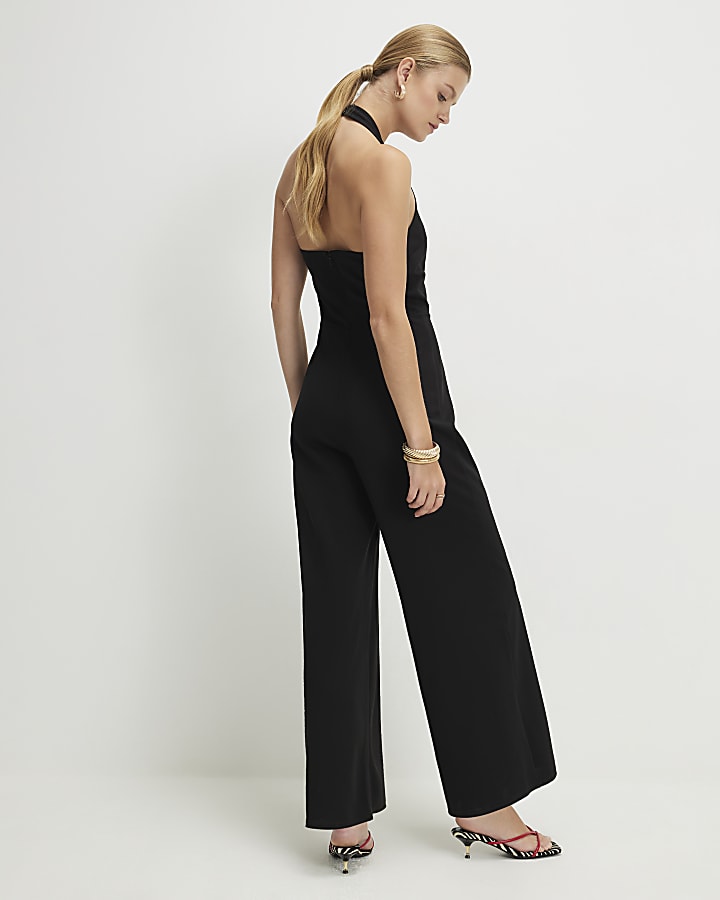 Black Sleeveless Halter Neck Jumpsuit