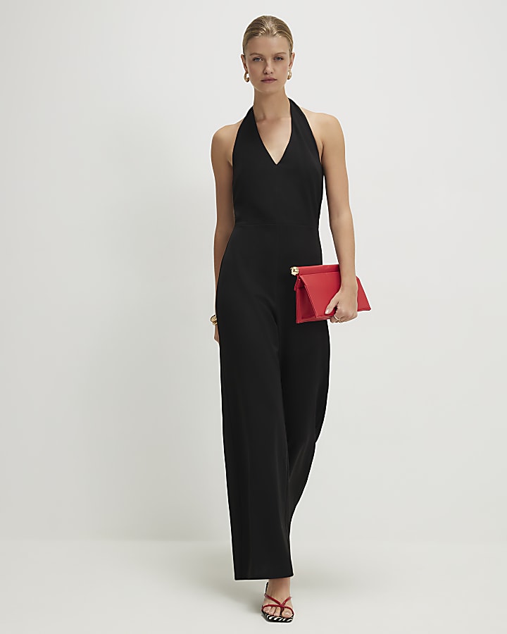 Black Sleeveless Halter Neck Jumpsuit