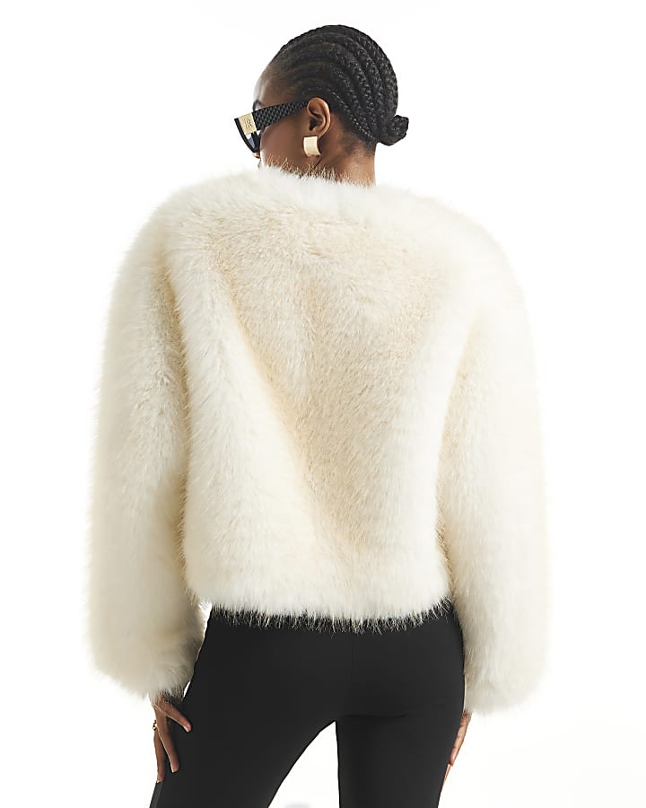 Cream Toggle Hardware Faux Fur Coat