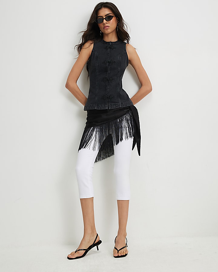 Black Stretch Denim Sleeveless Waistcoat