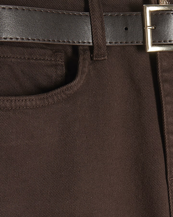 Brown Belted Stretch Straight Leg Jeans