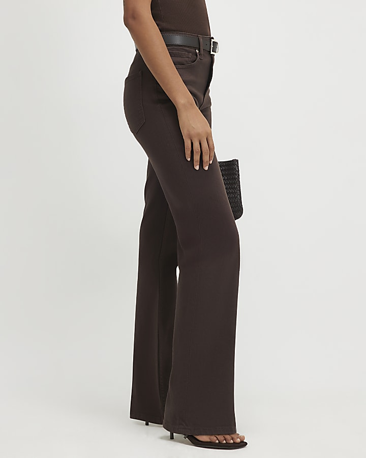 Brown Belted Stretch Straight Leg Jeans