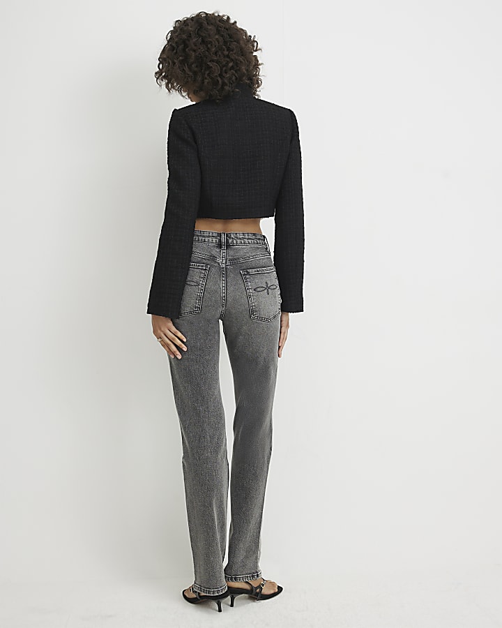 Grey Stretch Straight Leg Jeans