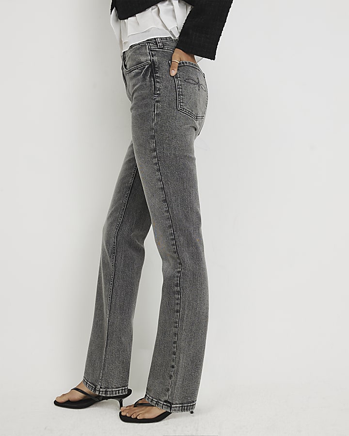 Grey Stretch Straight Leg Jeans