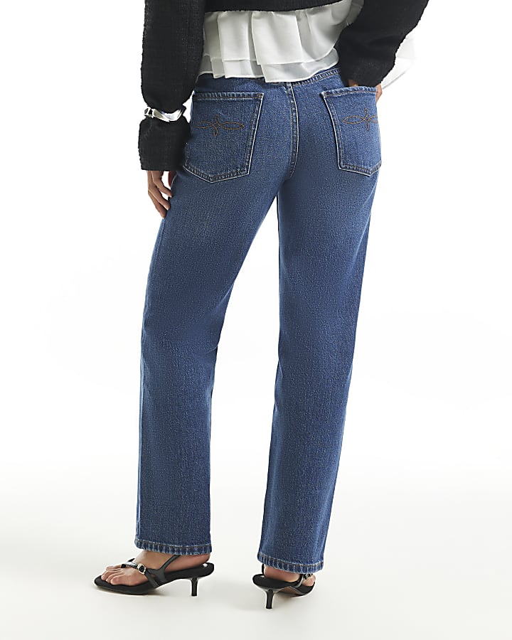Petite Blue Belted Stretch Straight Leg Jeans