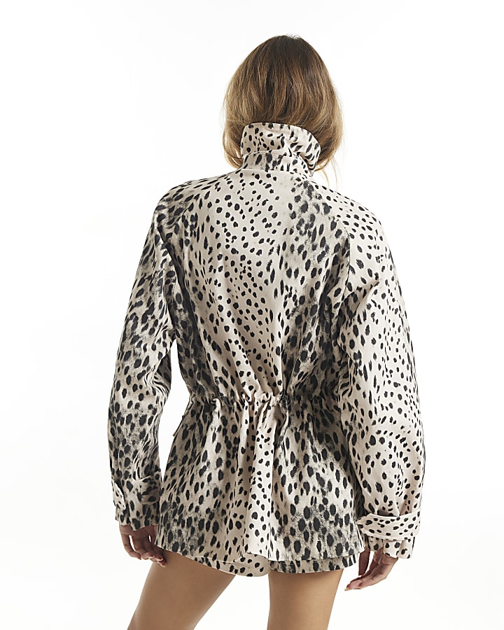 Grey Animal Print Parka Jacket