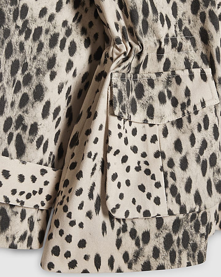 Grey Animal Print Parka Jacket