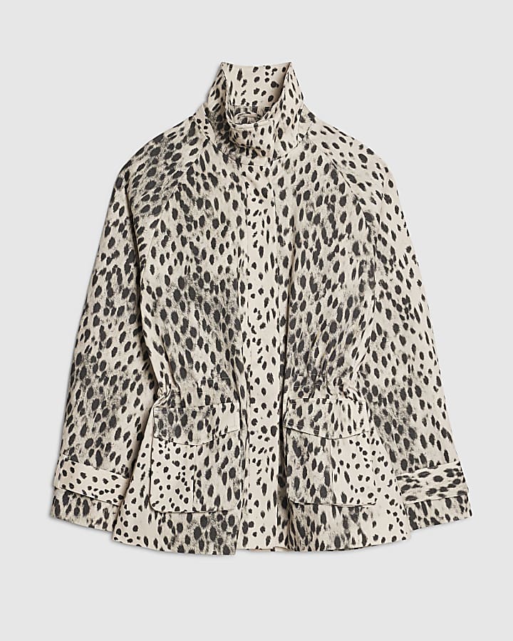Grey Animal Print Parka Jacket