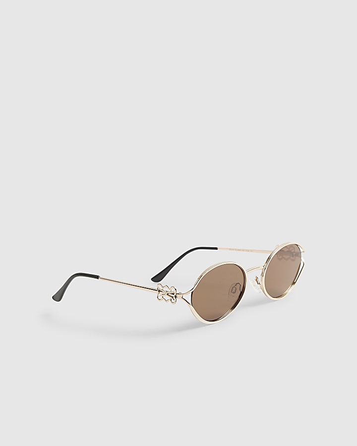 Gold Oval Metal Trim Slim Sunglasses