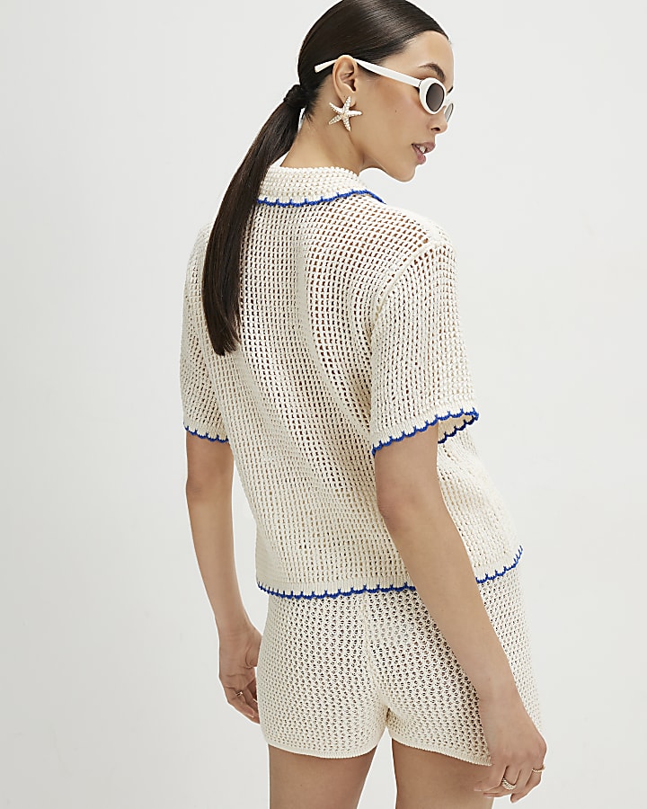 Beige Knitted Shell Pocket Top