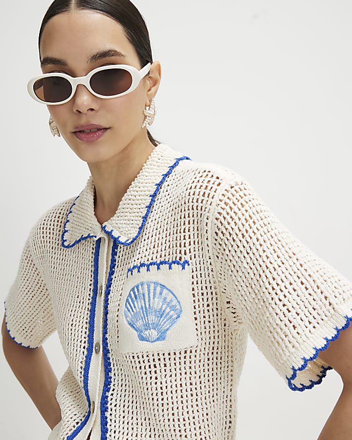Beige Knitted Shell Pocket Top