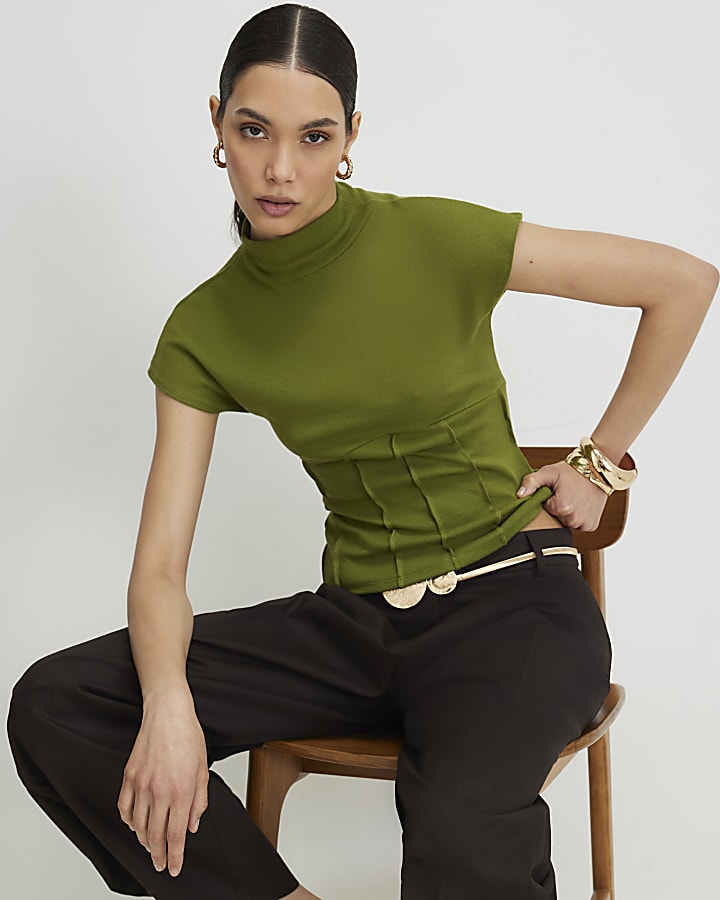 Green High Neck Corset Top