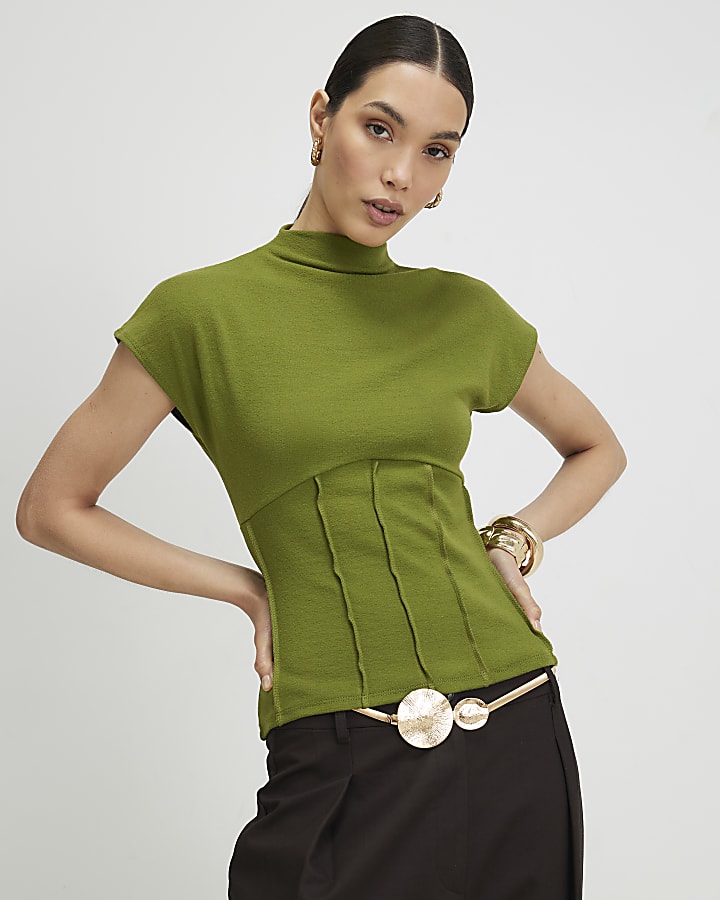 Green High Neck Corset Top