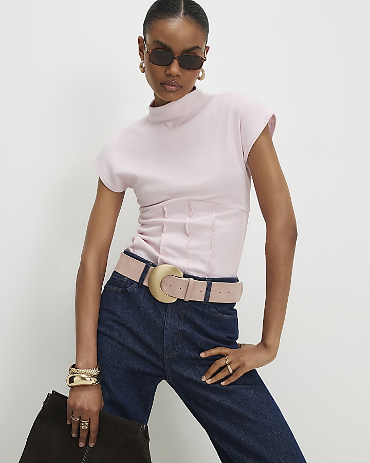 Pink High Neck Corset Top