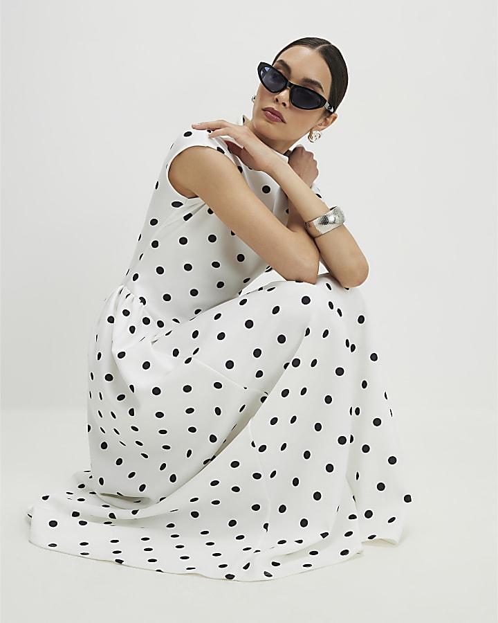 White Spot Godet Maxi Dress