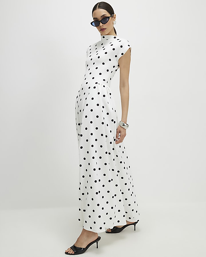 White Spot Godet Maxi Dress