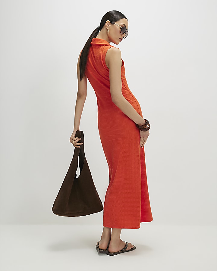 Orange Sleeveless Polo Maxi Dress