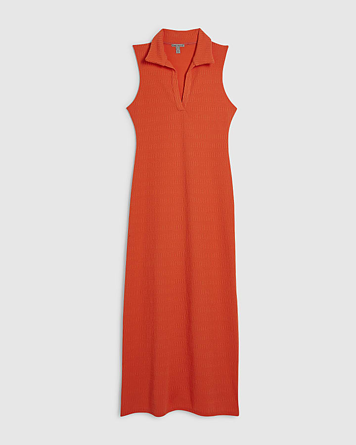 Orange Sleeveless Polo Maxi Dress
