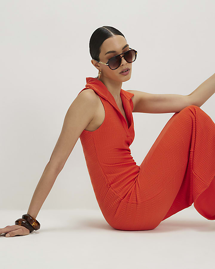 Orange Sleeveless Polo Maxi Dress