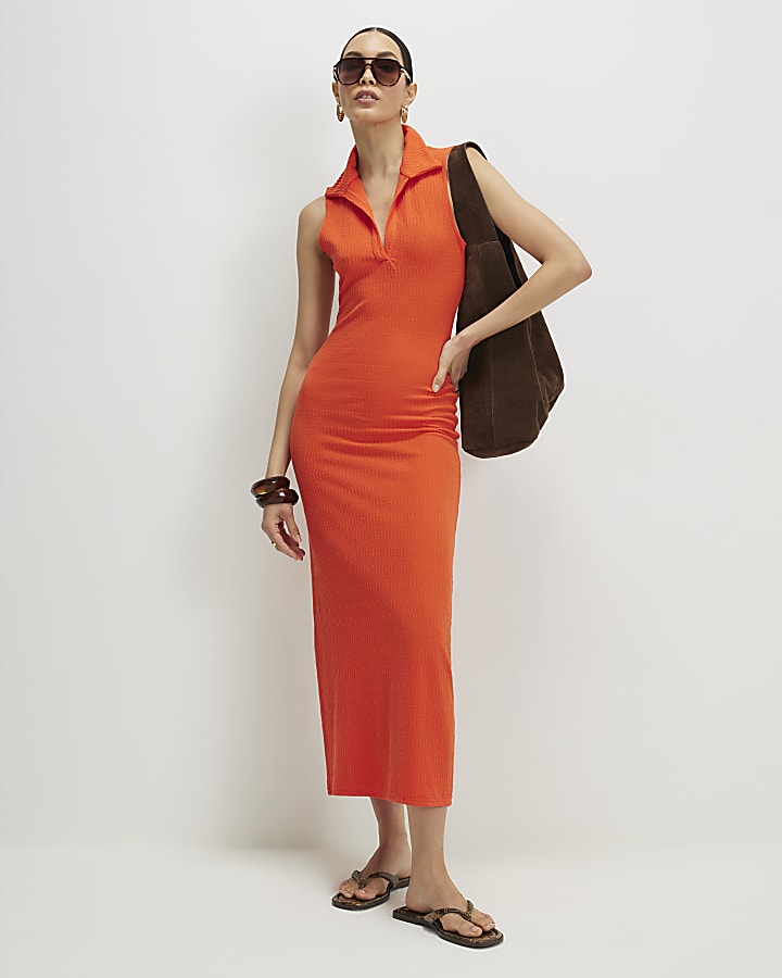 Orange Sleeveless Polo Maxi Dress