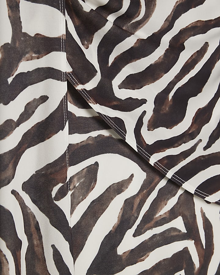 White Zebra Print Asymmetric Cape Dress