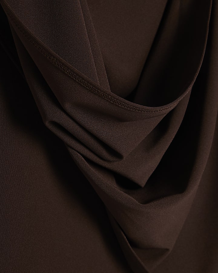 Brown Asymmetric Drape Cape Top