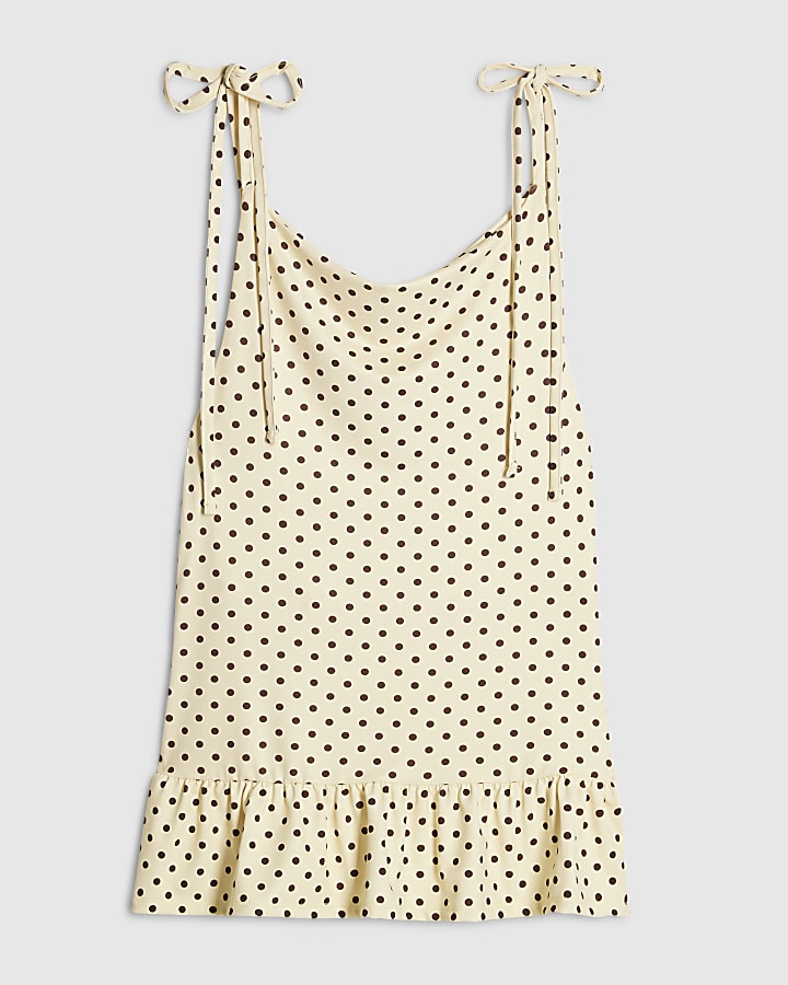 Yellow Spot Frill Hem Tie Top