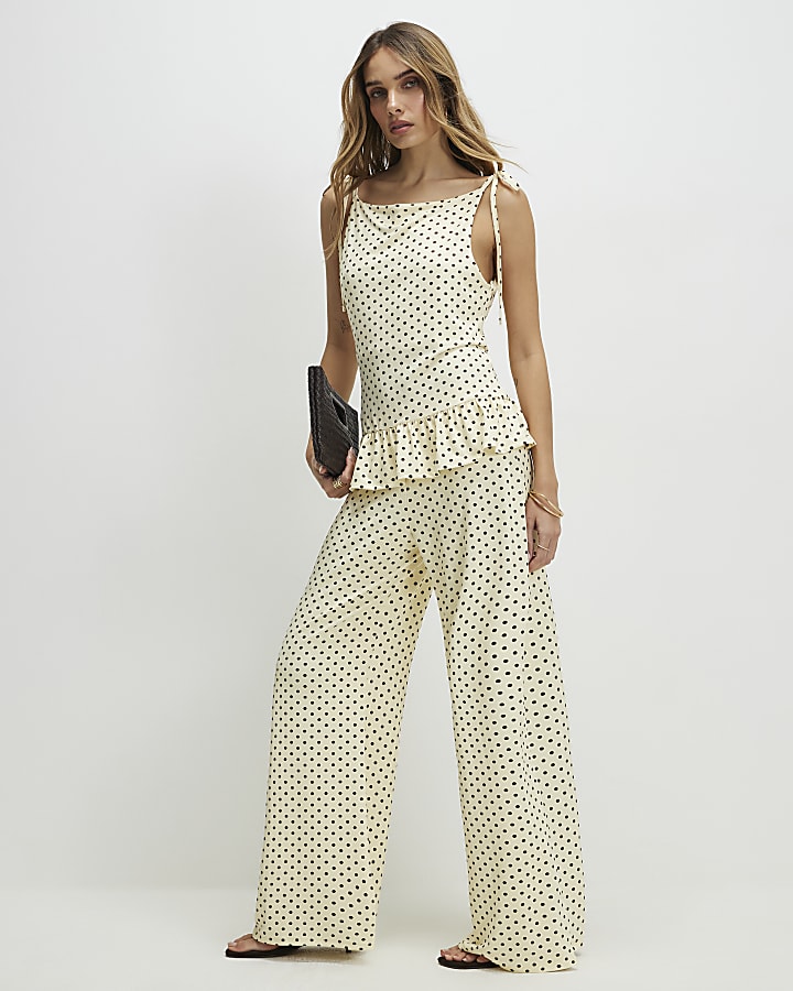 Yellow Spot Frill Hem Tie Top