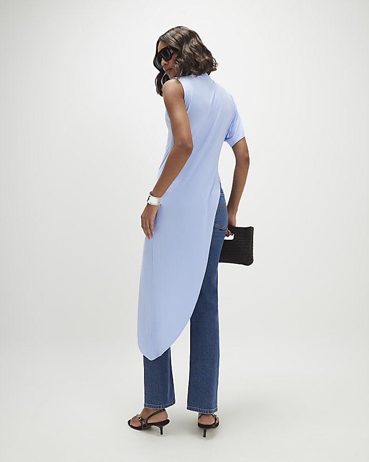 Blue Asymmetric High Neck Top