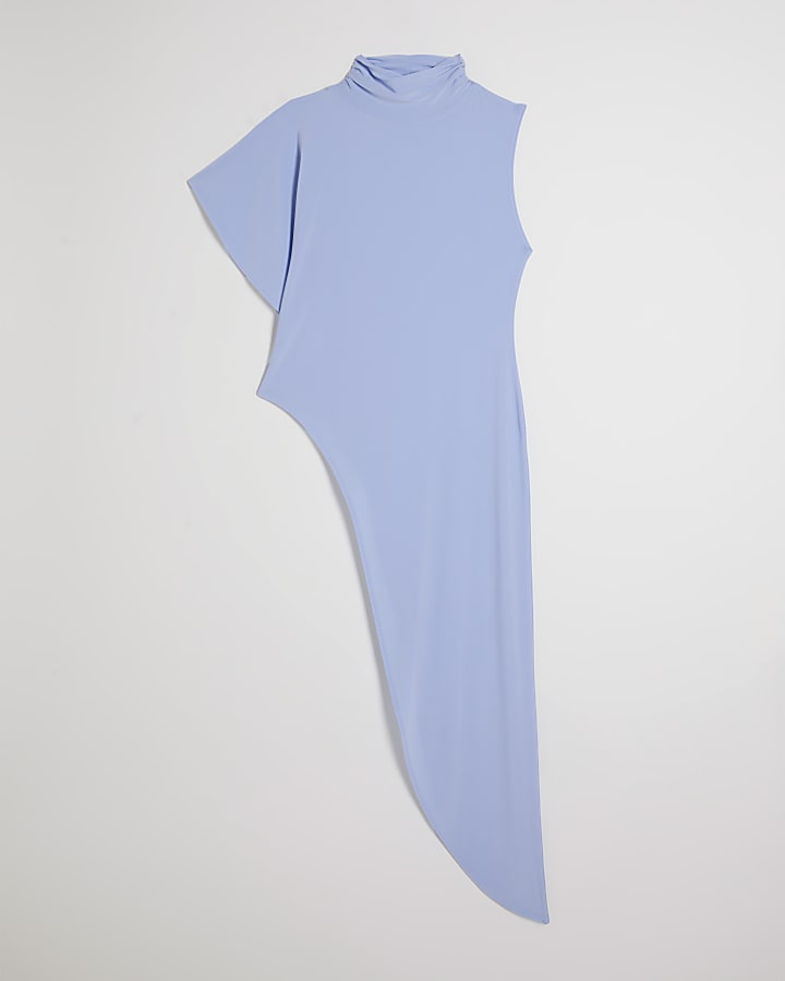 Blue Asymmetric High Neck Top