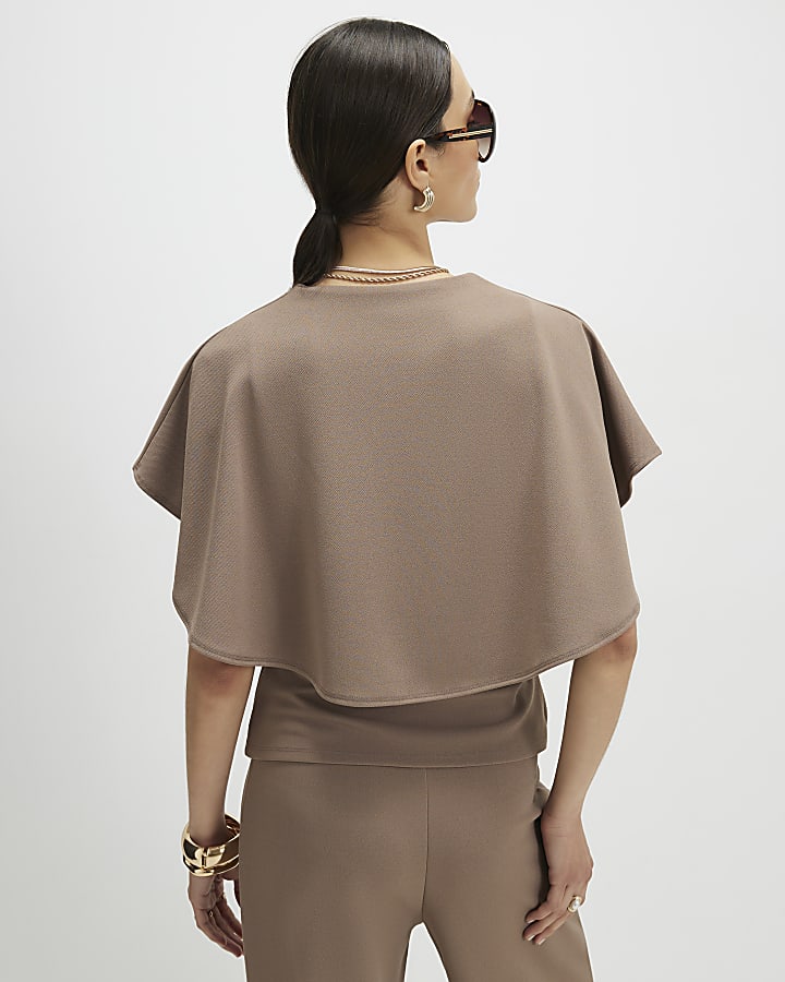 Beige Ruched Front Spiral Trim Top