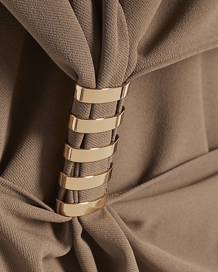 Beige Ruched Front Spiral Trim Top