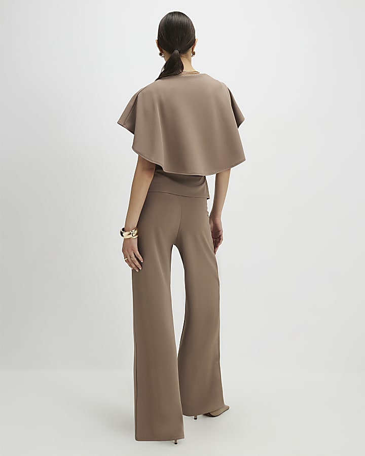 Beige Wide Leg Trousers